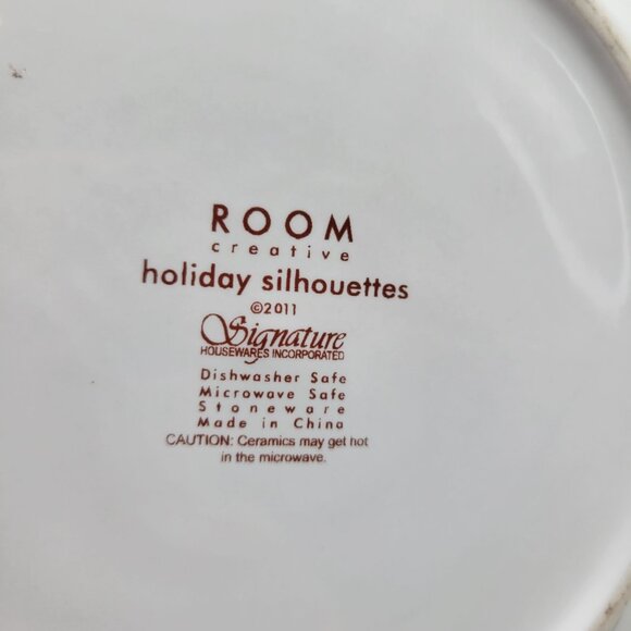 Room Creative Holiday Silhouettes 7" Christmas Dessert Plates Stoneware Set of 4 - Picture 4 of 6